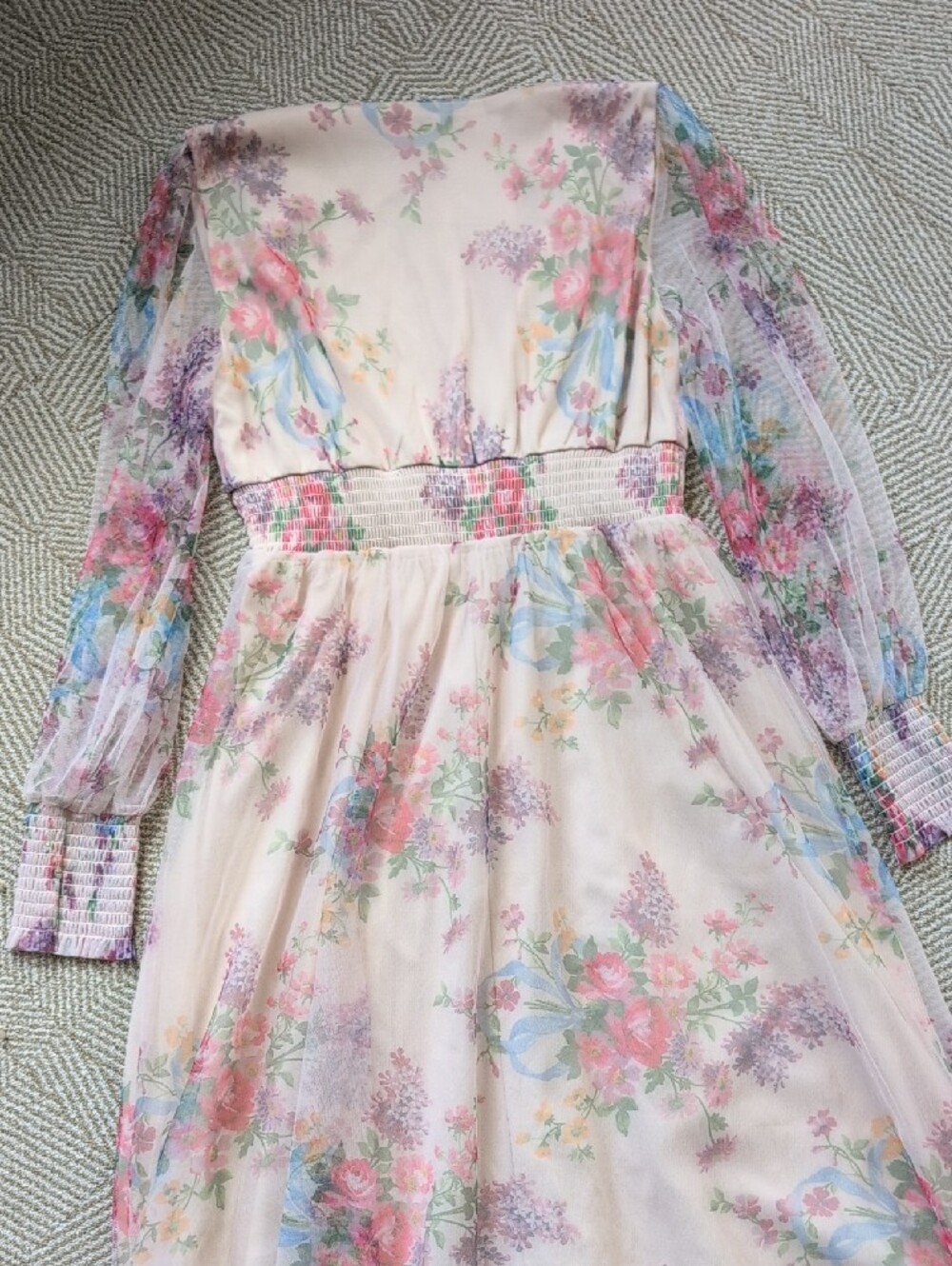 Baltic Born Layla Tulle Pastel Cream Floral Sheer Maxi Dress Maternity Sz XL 2XL - Picture 8 of 10